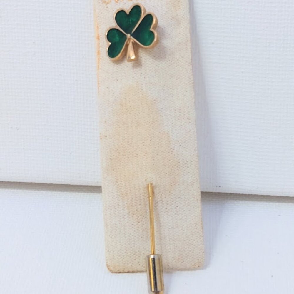 Sol D'Or Ireland Gold Plated & Green Enamel Stick Pin Shamrock St Patrick's Day